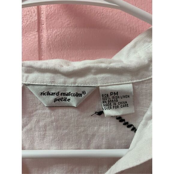 Richard Malcolm Ladies White Embroidered Irish Linen Button-up Blouse Size PM - Picture 4 of 8